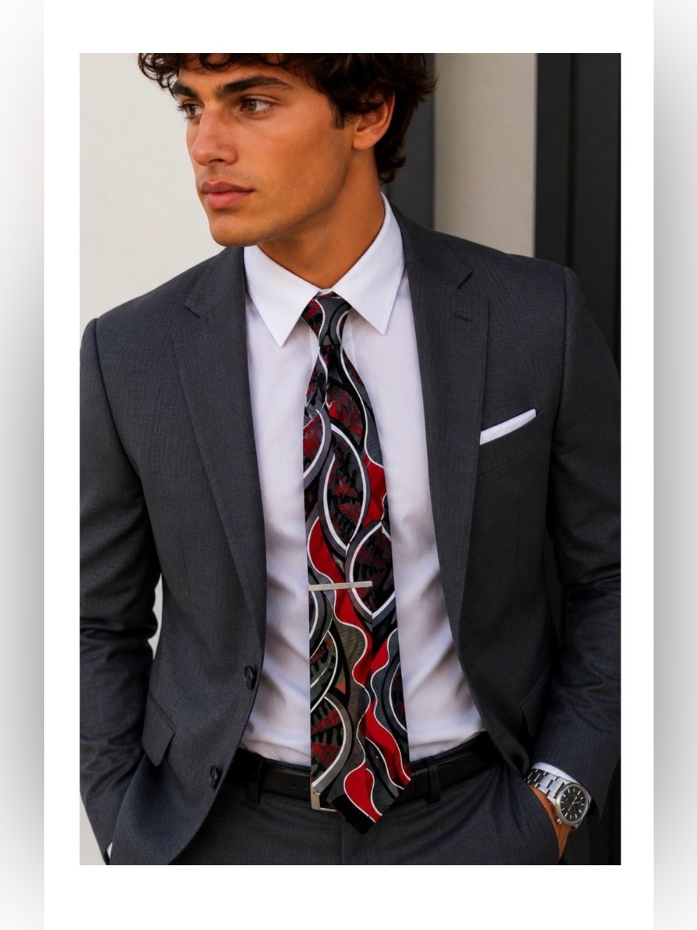 ELEMENTS Grey Abstract Mens Tie